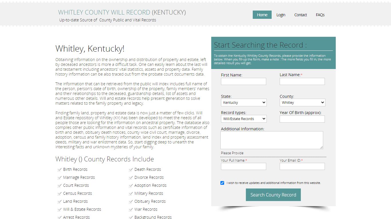 Whitley County, Kentucky Public Will & Estate Records Index